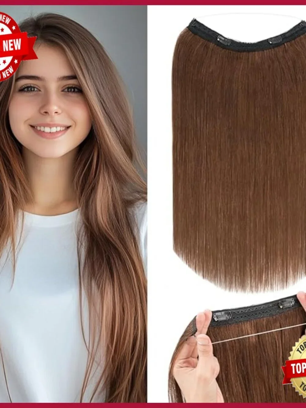 16 Inch Real Human Hair Halo Extensions with Invisible Wire for Volume